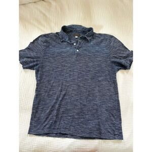 Thomas Dean Men's Polo Large Navy Blue Stripe Short Sleeve Shirt Collared Casual